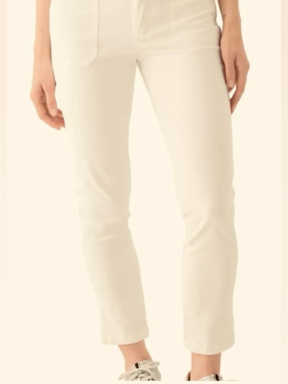 Off White Button Front Utility Ankle Slit Pants/Fitted: Petite Small